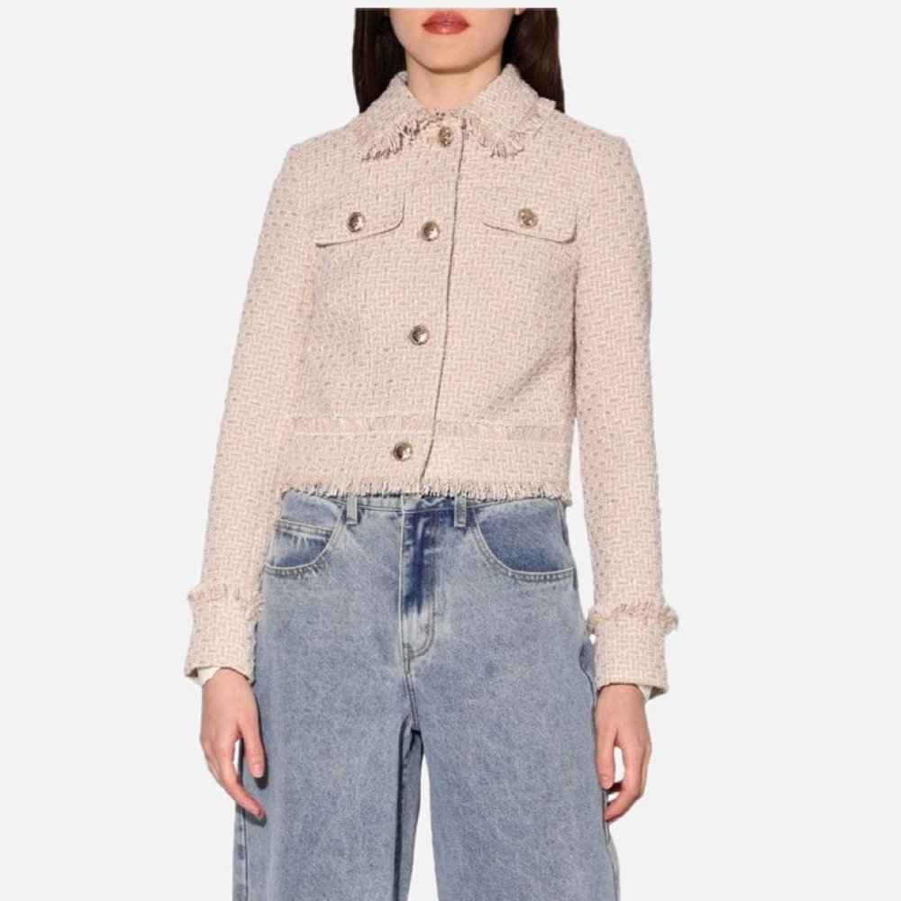 WALTER BAKER Declan Baja Tweed Boxy-Fit Jacket cream color - Picture 9 of 15